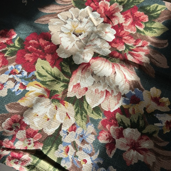 Vintage barkcloth large floral fabric dark green background - Picture 3 of 6